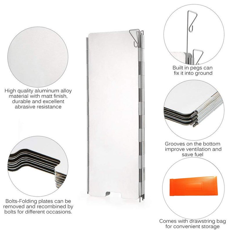 KOURILAND Camping windshield, Folding Outdoor Windscreen, Aluminum windshield for gas stove, light weight for hiking, backpacking, camping (10 plates) - Image 2